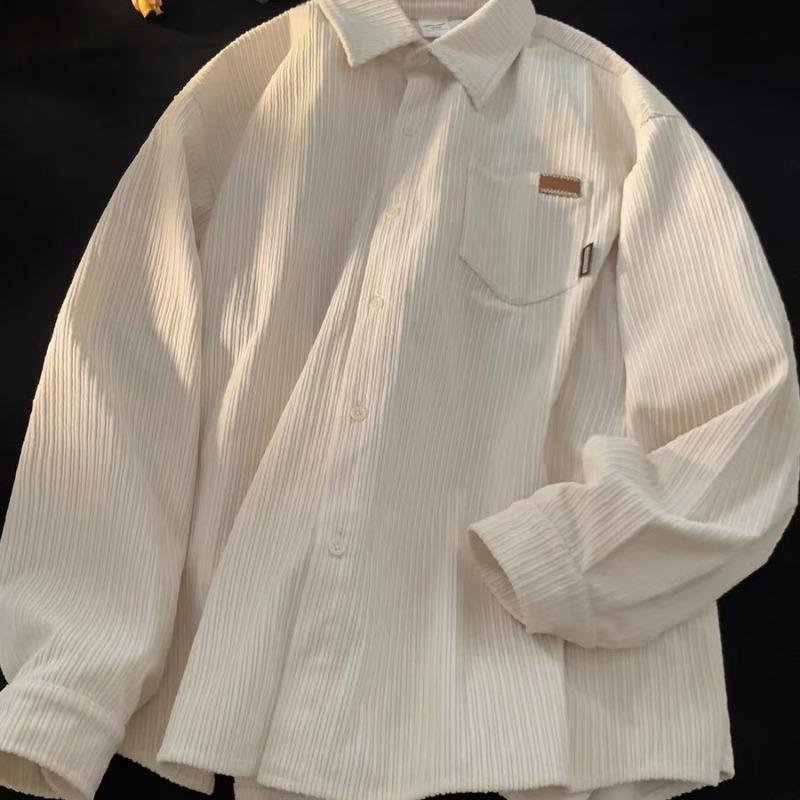 Мужская вельветовая рубашка с длинным рукавом в стиле ретро – модный свободный крой для весны и осени