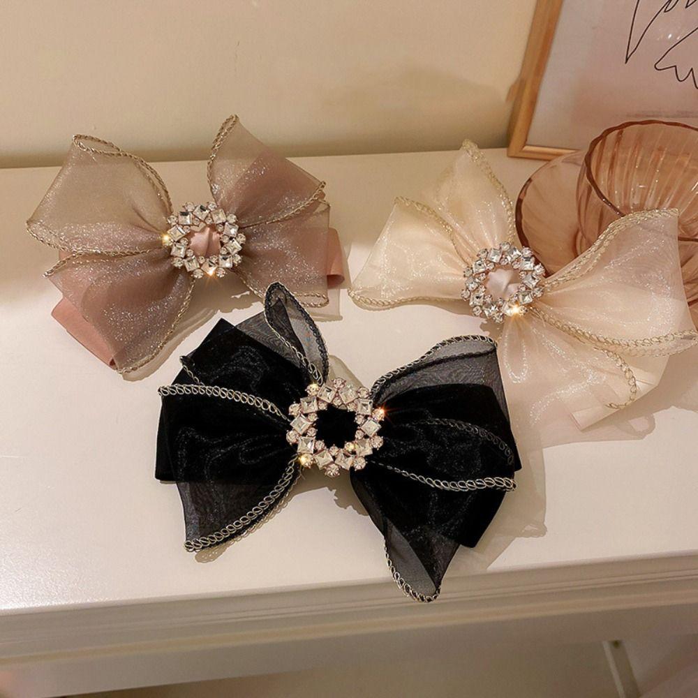 Large Size Mesh Hair Clip Korean Style Crystal Hair Clip French Bow Hair Clip Girl