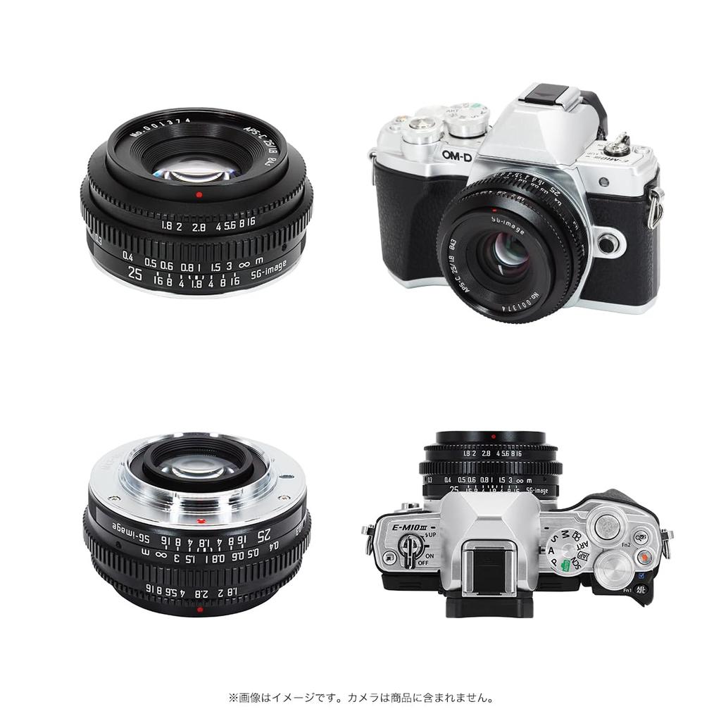 25 мм Совместимый с Micro Four Thirds Ручная фокусировка Блинный Однолинзовый для Легкого Металлического Черного SG-image F1.8 (MFT) Объектив, Фокус, Снимки, Корпус, (2-летний