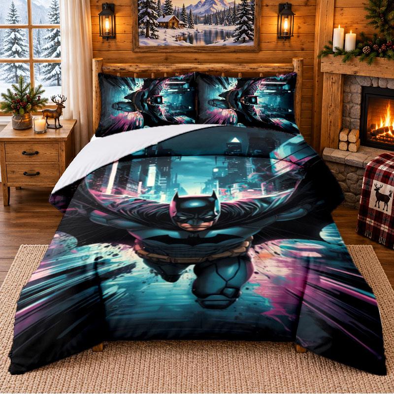 Batman Pattern Bedding 3Pcs Set Bed Sheet And Pillowcases For Indoor Bedroom