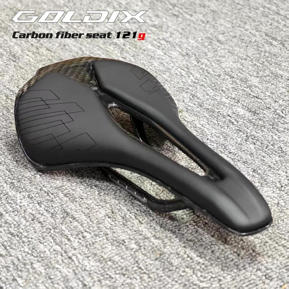 GOLDIX Bicycle Carbon Fiber PU Leather Saddle Ultralight Road Mountain Bike Racing Cycling 3D Cushion Seat Accessories