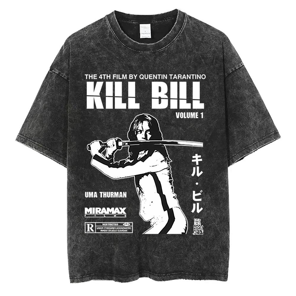Hattori Hanzo RED Swords and Sushi Kill Bill Okinawa Japan Tarantino Vintage Washed T Shirts Men Women Casual Retro Streetwear