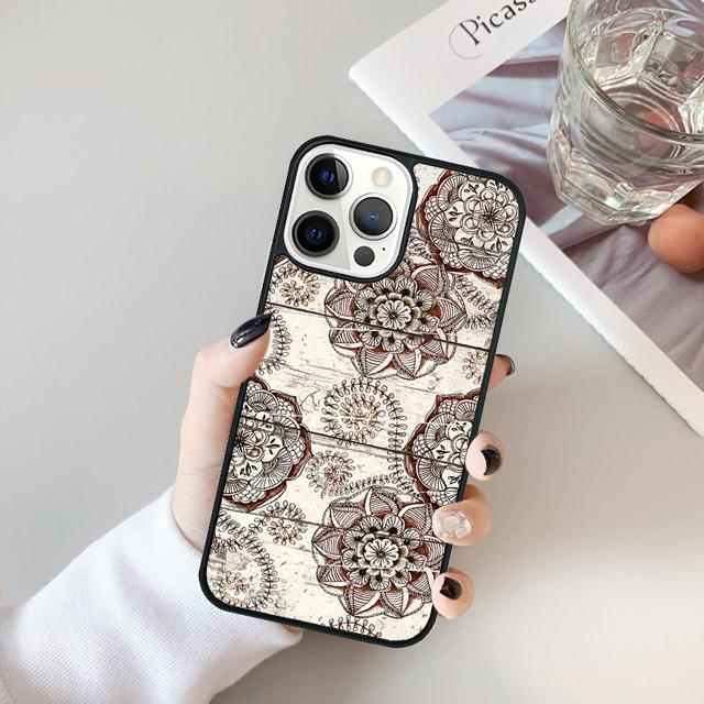 Деревянный чехол для телефона с цветочной мандалой Для Для iPhone 17 Air 16 15 11 12 13 14 Pro Ma Plus coque