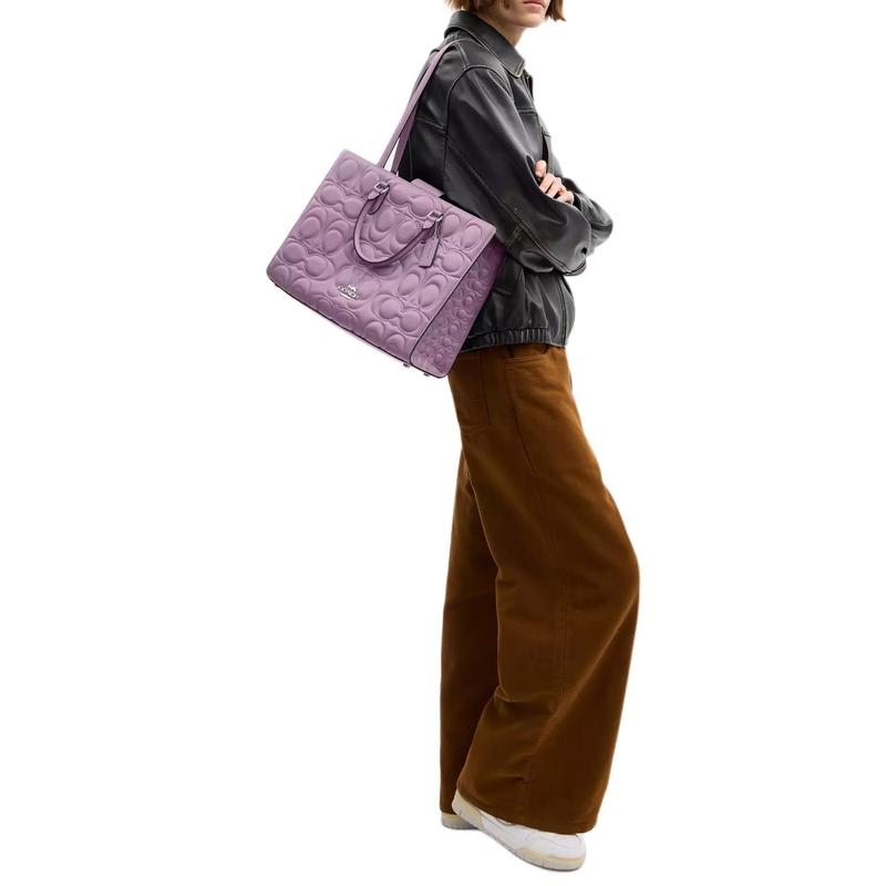 COACH Maggie 36 versatile and durable magnetic snap closure tote bag tote bag shopping bag signature smooth leather handbag large size women's purple