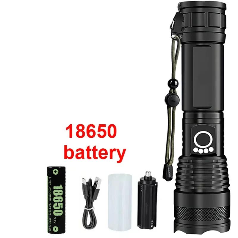 High Power LED Flashlight Rechargeable 5 Mode Aluminum Alloy Telescopic Zoom Torch Tactical Lamp for Outdoor Camping Fishing