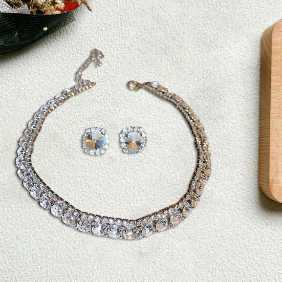 1 комплект ожерелье серьги комплект винтажный кубический цирконий регулируемая длина контрастный цвет невесты ювелирные изделия выпускной вечер свадьба серьги гвоздики