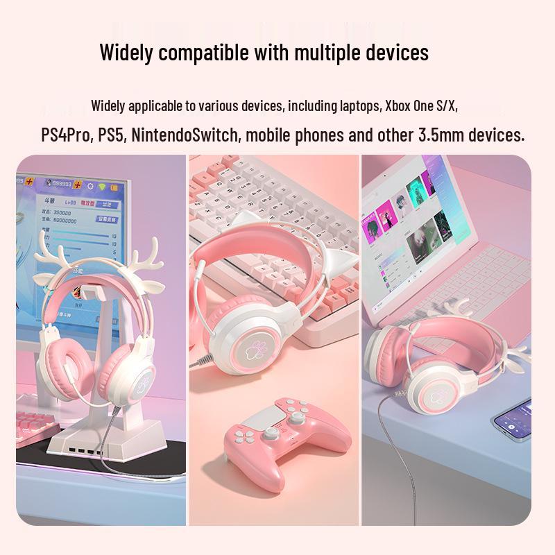Cat Ear Luminous Wired Gaming Headset for E-Sports