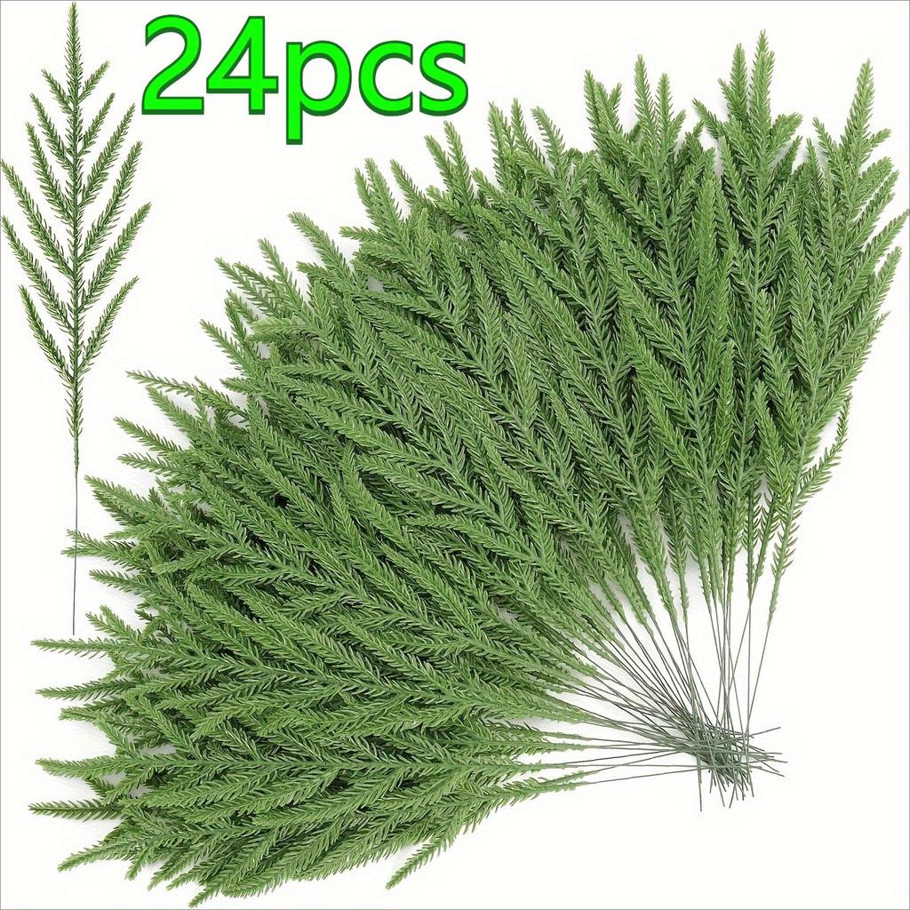 24 шт. Искусственные ветки норфольской сосны - 13,4" Реалистичные искусственные зеленые стебли для изготовления венков своими руками, праздничные украшения