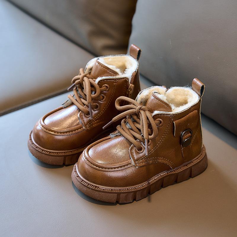 New autumn and winter children's snow boots, fleece-lined warm cotton shoes, boys' yellow boots, girls' large cotton Martin boots