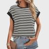 2025 Женская летняя трикотажная футболка свободного кроя в полоску, европейский и американский стиль, круглый вырез.