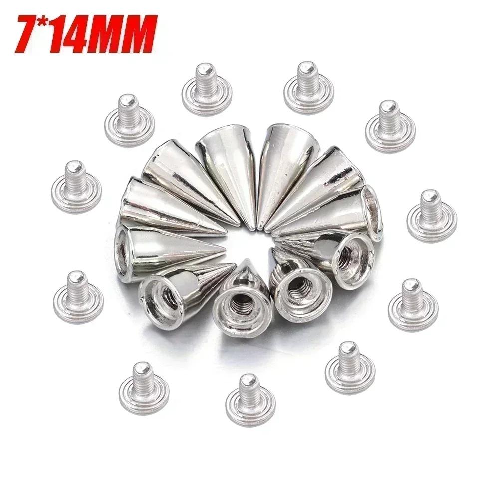 10/14/20MM Серебряные заклепки Круглые конические шипы DIY Панк Конические гвоздики Обувь Одежда Двойной колпачок для гвоздей Заклепки Товары для рукоделия