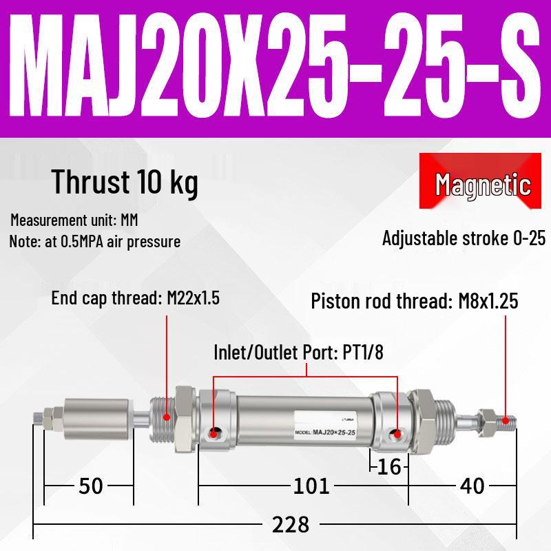 Adjustable Stroke Mini Stainless Steel Pneumatic Cylinder (maj16/20/25/32/40X100-25-50sca)