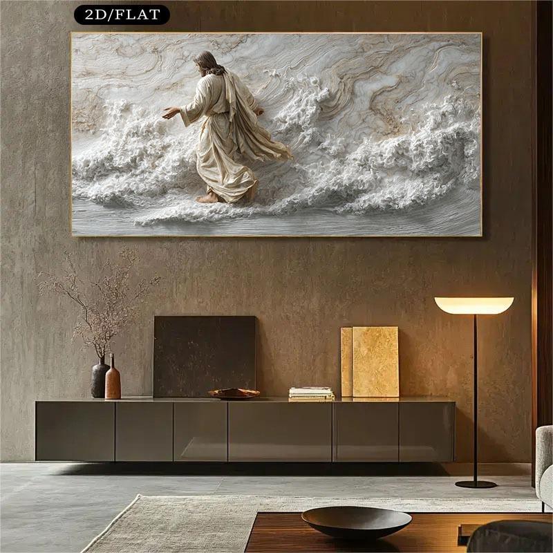 Christ Walking on Water Story Canvas Painting Frameless Wall Decor, Suitable for Living Room, Bedroom, Church Events - Spiritual Wall Art Gift
