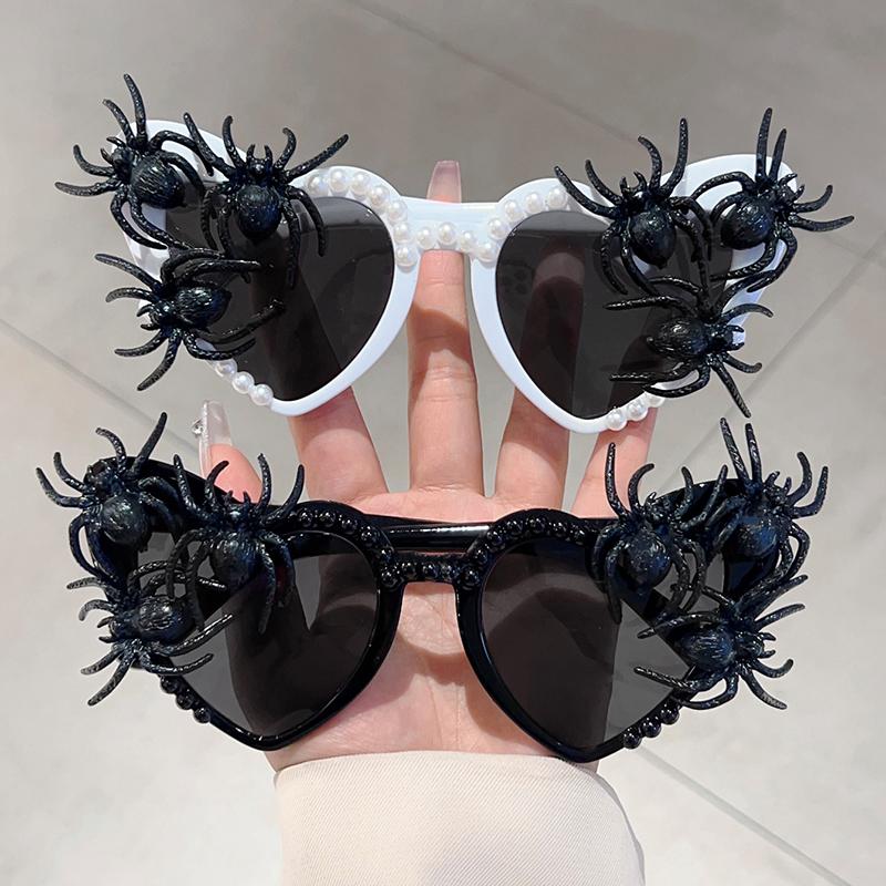 Fashion Shiny Pearl Design Shades Funny Spider Decor Carnival Party White Sunglasses Women Ins Brand Decor Sun Glasses