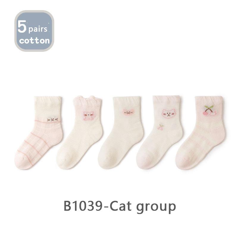 5 Pairs/Lot Baby Socks Summer Mesh Children Socks Cartoon Midtube Thin Cotton Kids Socks For Boys And Girls