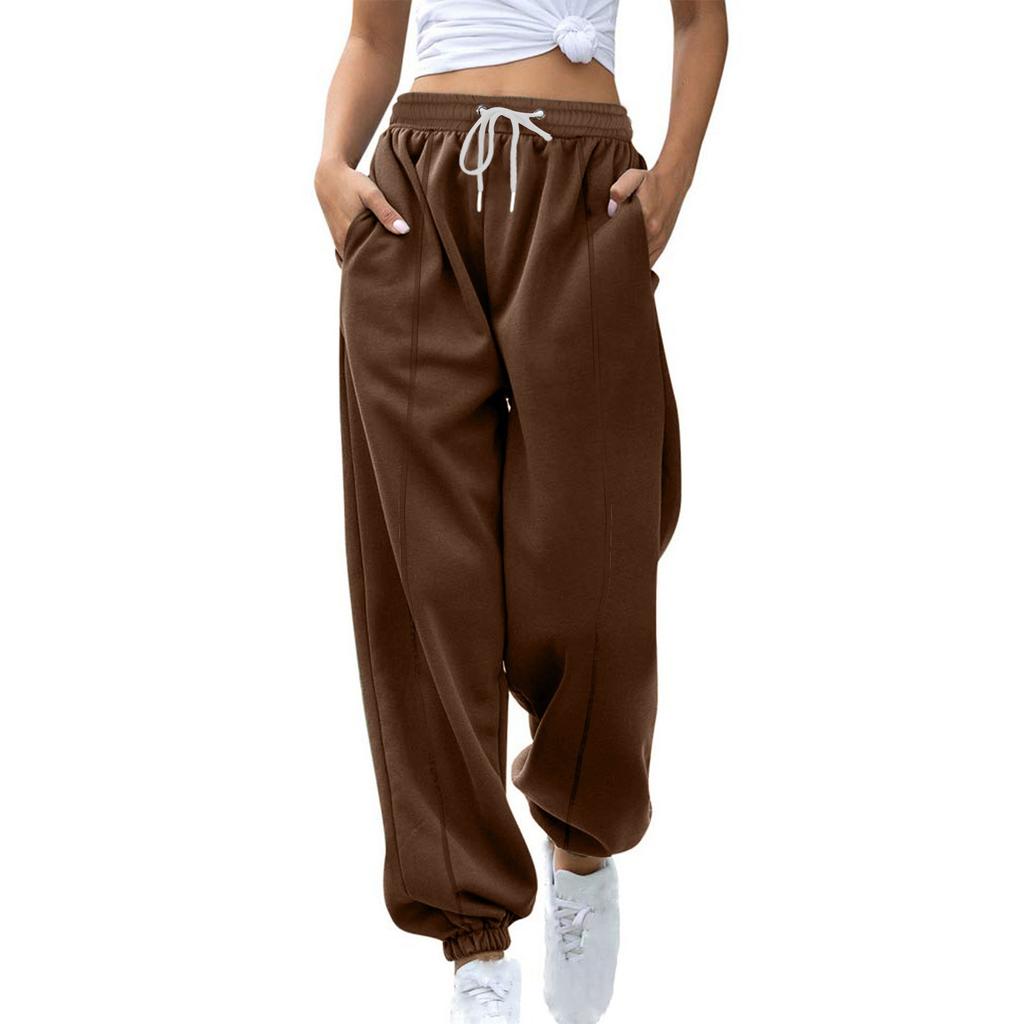 Women's Solid Color Casual Padded Warm Drawstring Loose Leisure Sweatpants Long Pants