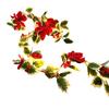 2 Meter Artificial Poinsettia Christmas Garland with Red Berries and Holly Leaves with LED String Lights For Christmas Decoration