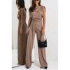 Women's Summer Solid Colour Irregular Commuter Suit Elegant Dry Sleeveless Top + Trousers Two Piece Set