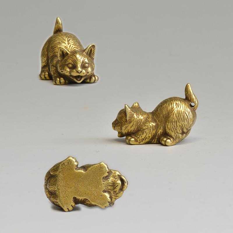 Cute Small Brass Cat Figurines 8 Distinct Styles Miniatures Desktop Ornaments for Bookshelf Decor Unique Christmas Gift Choice