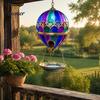 Garden Bird Feeder Hot Air Balloon Feeder, Retro Stained Glass Art with Water Easy Fill Tray, Hanging Bath for Outdoor Patio Backyard