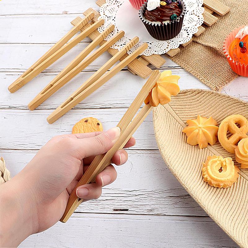 4Pcs Bamboo Toast Tongs 18cm Toaster Tong Tea Clip Tweezers Bamboo Tong for BBQ Fried Food Bread Tea Cooking Kitchen Accessories