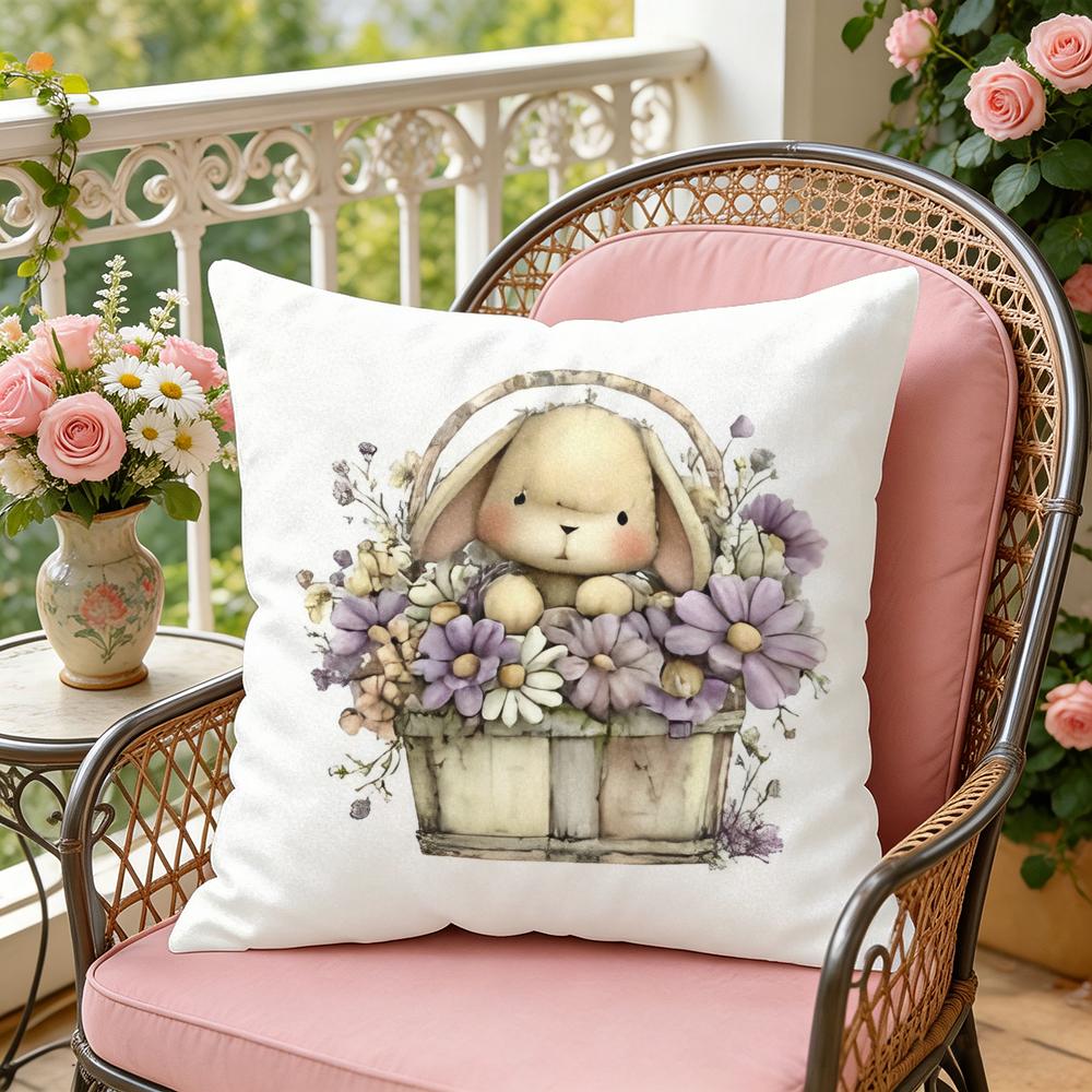Baby Bunny Easter Cushion Cover Soft Plush Throw Pillow Cover DoubleSided Decorative Cushion Case Sofa Bedroom Home Decor