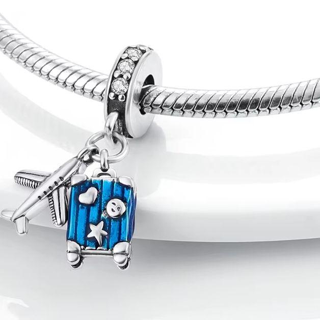 925 Silver Charms Bead Dangle Airplane Luggage Passport Travel Charms Fit Original Charms Bracelet Jewelry Gift