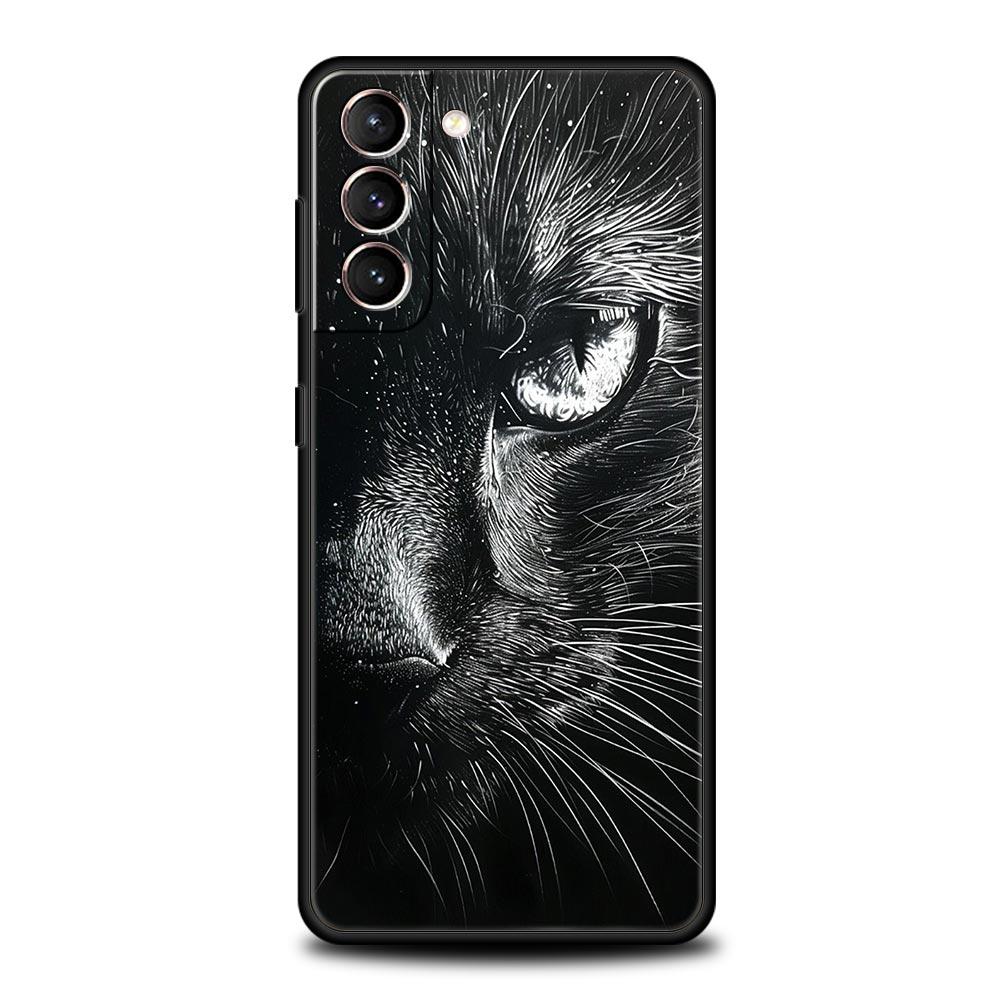 Чехол для телефона 'Кошачья линия' Черные кошки для Samsung Galaxy S26 Ultra S25 Plus S24 FE S23 S22 5G S21 S20 Черный Мягкий