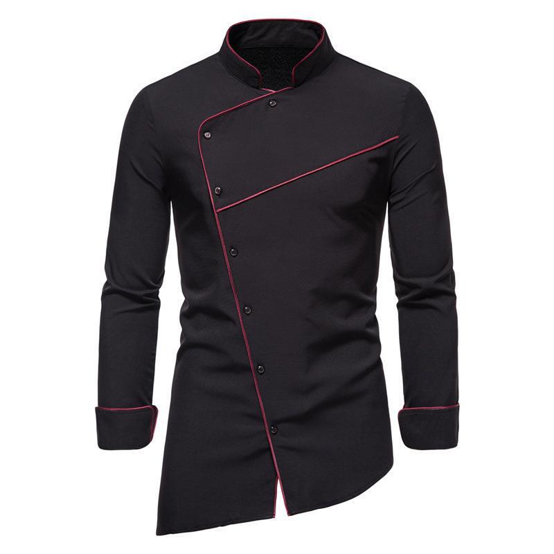 Men's 2025 Solid Color Stand Collar Long Sleeve Plus Size Formal/Casual Shirt, European Fit.