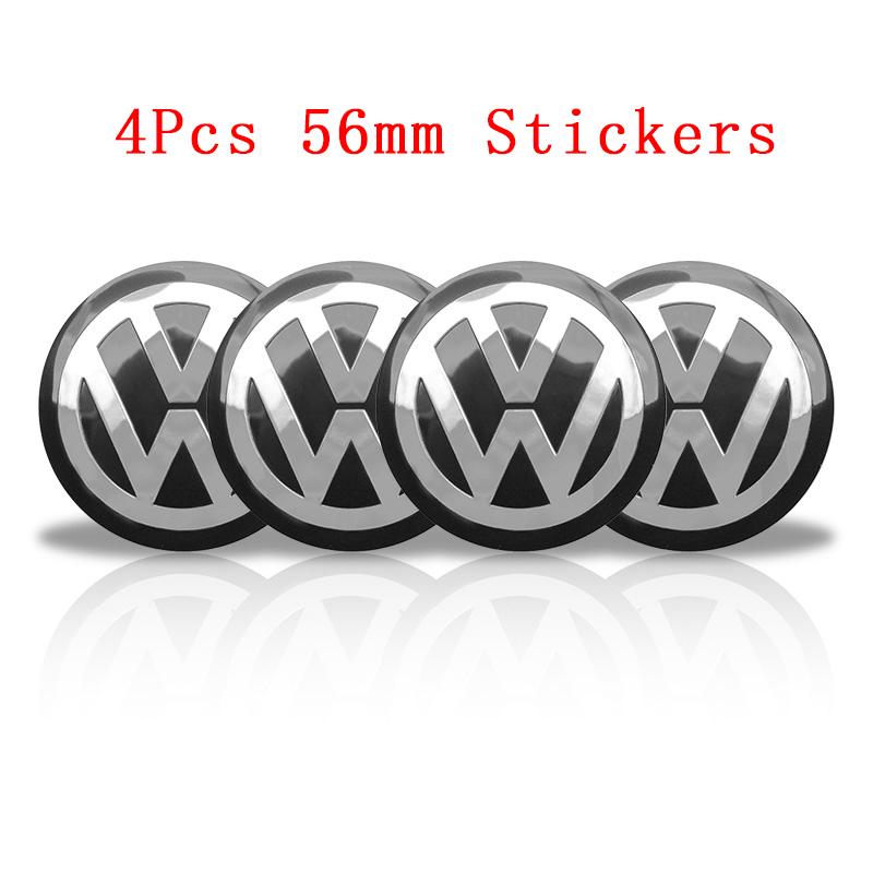 For VolkswagenMK6 4Pc 55mm 56mm 60mm 65mm Car Wheel Center Hub Cap Rim Cover Stickers For Volkswagen VW GTI R-Line R Polo T5 Golf Passat Scirocco