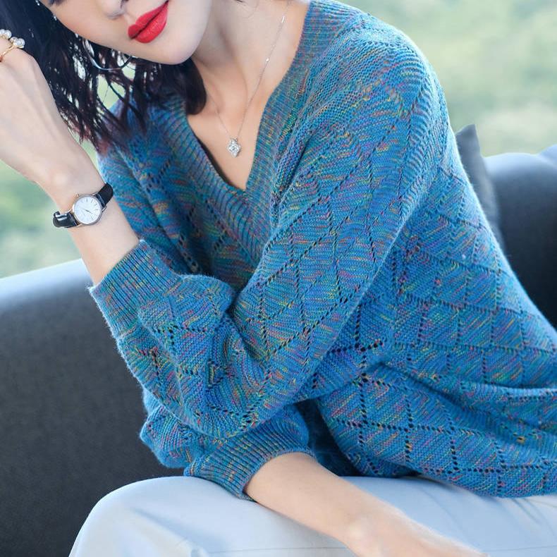 Пуловер с v-образным вырезом, дизайн на шнурке, тонкий вязаный свитер, короткий топ, смешанные цвета, свободная верхняя одежда, весна и осень