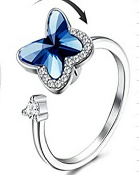 Универсальное вращающееся кольцо с цирконом с серебряным покрытием – Снимает тревогу и стресс