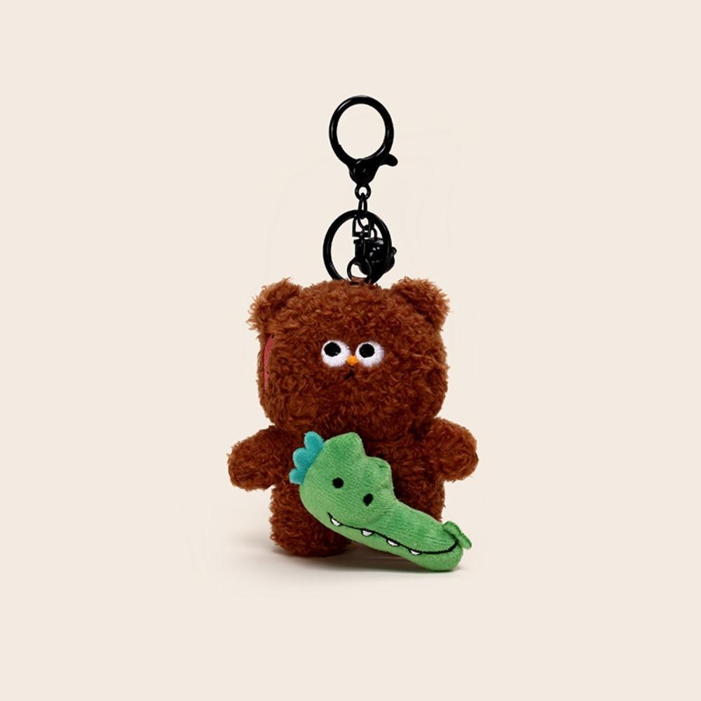 Bear Cartoon Crocodile Pendants Funny Friends Bag Charm Yellow Plush Animal Key Ring  Couple