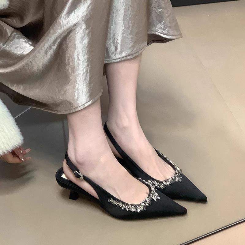 Сандалии женские новая женская обувь задник пустой стразы сумка голова высокий каблук женские острый носок тонкий каблук обувь для подружки невесты свадебная обувь