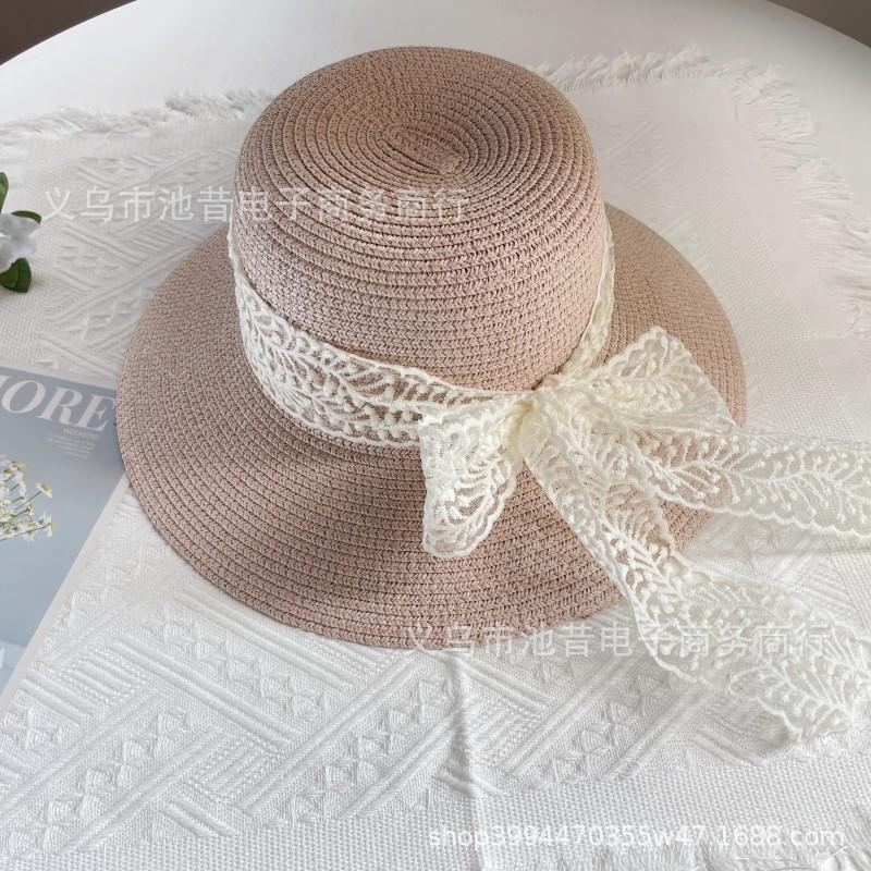 Summer idyllic Internet celebrity fashion small fresh bow strap pearl white travel sunscreen outdoor sun hat