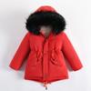 Winter Girls Jacket Fur Collar Lining with Velvet Hooded Thick Coat for Kids Children Children's Outerwear  Big Size Teen-agers