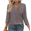 Women's V-neck Three-quarter Sleeve Blouse Spring Casual Women's Waist Knitted T-shirt