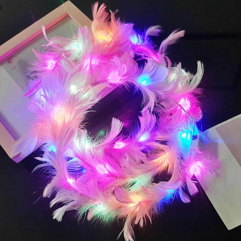 Christmas White Feather Luminous Garland New Year Women Hairband LED Feather Headband  Party