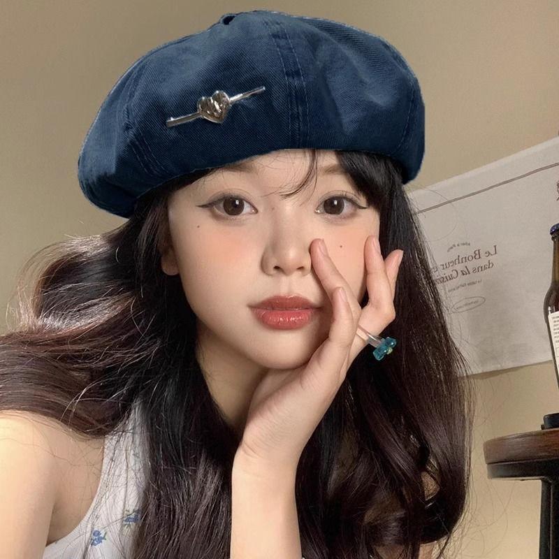 Autumn Hat Female Love Cowboy Beret Big Head Circumference Showing Face Small Octagonal Hat Fashion Versatile Painter Hat