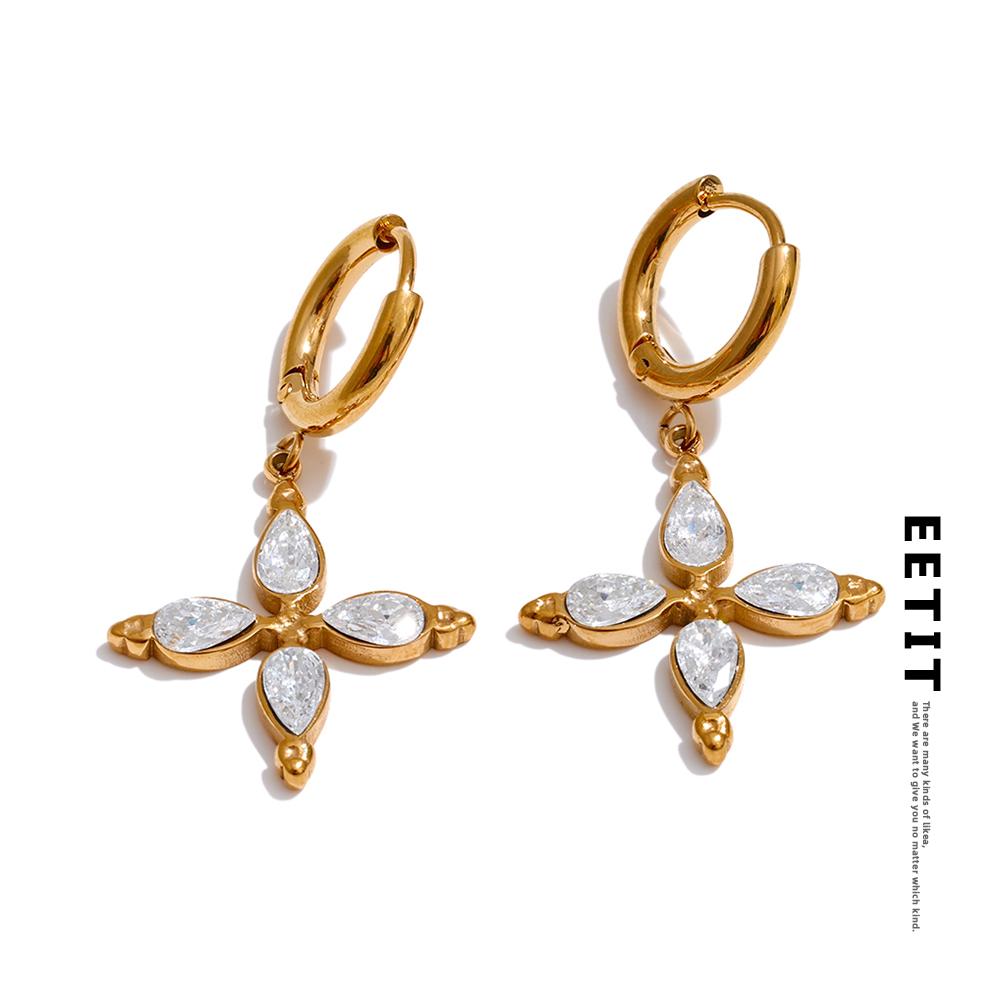 Eetit High Quality Stainless Steel Cubic Zirconia Flower Drop Hoop Earrings High Quality Temperament Fashion Jewelry