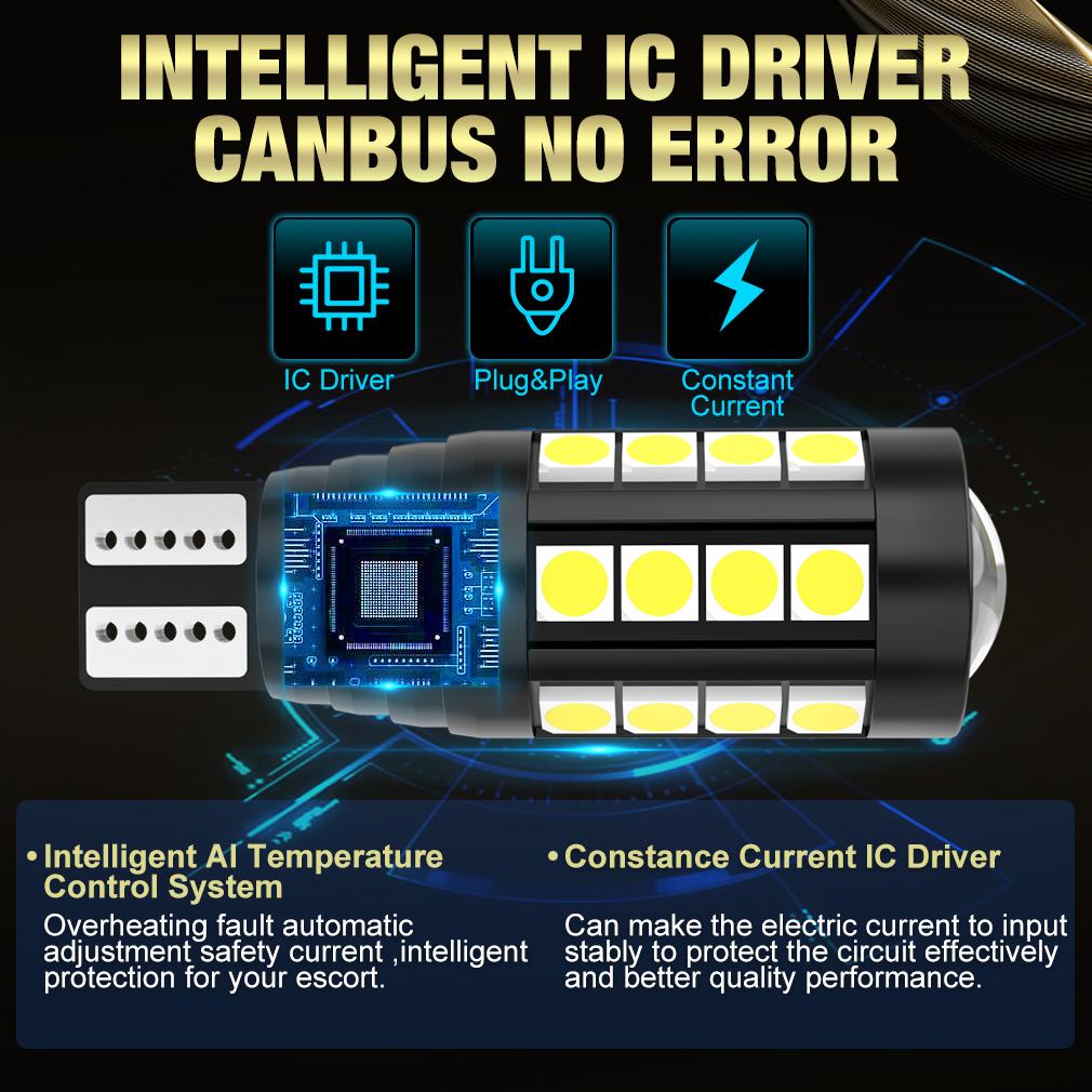 2 шт. Светодиодные лампы T15 W16W Canbus Автомобильные огни 2000 лм 28 SMD Чипы 3030 912 921 с Линзой Без Ошибок Задний Габаритный Свет Заднего Хода Автолампа 6000K Белый 12В