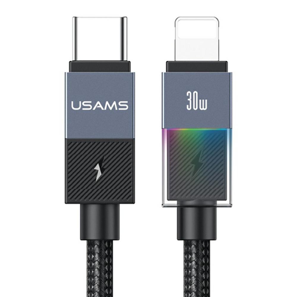 USAMS SJ776 U93 1,2 м 30 Вт Кабель для быстрой зарядки в оплетке Type-C на Lightning с LED-индикатором