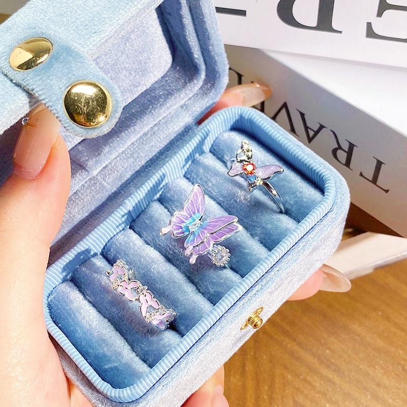 Sweet And Cool Purple Gradual Change Color Enamel Dripping Oil Butterfly Zir*****Pening Ring Premium Light Luxury Niche Personality Ring Woman