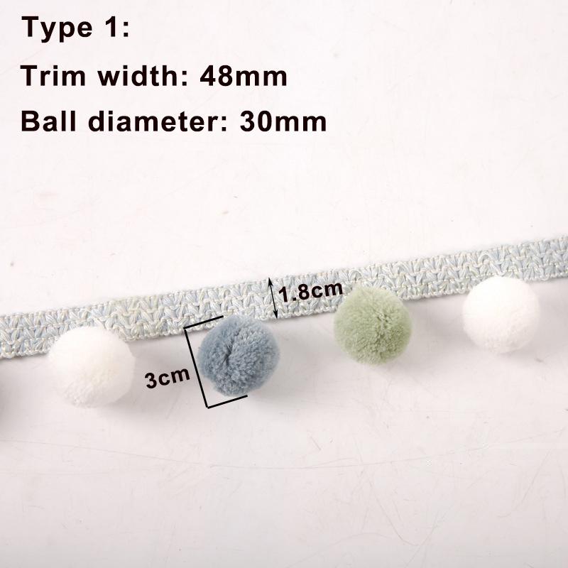 5M/25M 30mm Ball Pom pom Trim 48mm Width Fringe Ribbon Sewing Decoration Pompom Tassel for Pillow Curtain Tablecloth DIY Craft