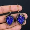 Natural Blue Cameo Face Gemstone Handmade Copper Wire Wrap Earring 2.44 b4O70