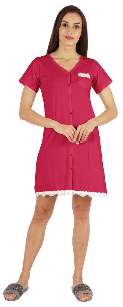 Inkmeso Solid Button Down Nightgown Sleepwear For Women  S V- Neck Nightshirt