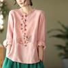 Women's Ethnic Chinese Embroidery T Shirt Top Loose Casual Office Shirt