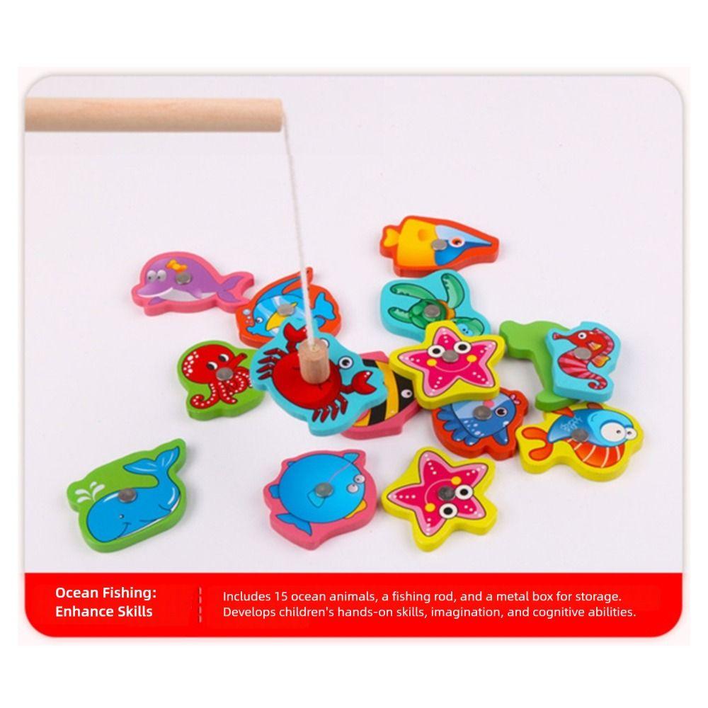 Деревянная игра Монтессори «Рыбалка» Многоцветная игра на ловлю рыбы Развивающая игрушка