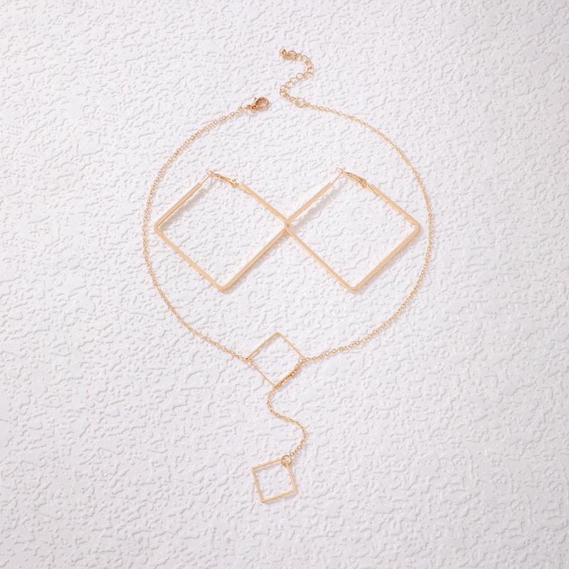 Элегантные линии геометрические позолоченные квадратные серьги женские украшения изящное ожерелье с подвеской на цепочке комплекты бижутерии высокого класса