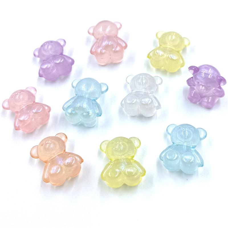 10 шт. модные милые бусины с медведем с горизонтальным отверстием, флуоресцентный цвет, мультяшный кулон, сделай сам, ювелирные аксессуары